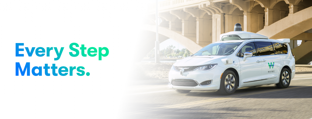 Waymo One Van banner with text